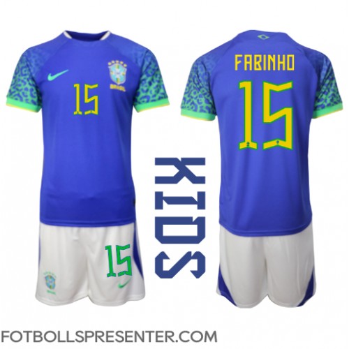 Brasilien Fabinho #15 Bortatröja Barn VM 2022 Kortärmad (+ korta byxor)